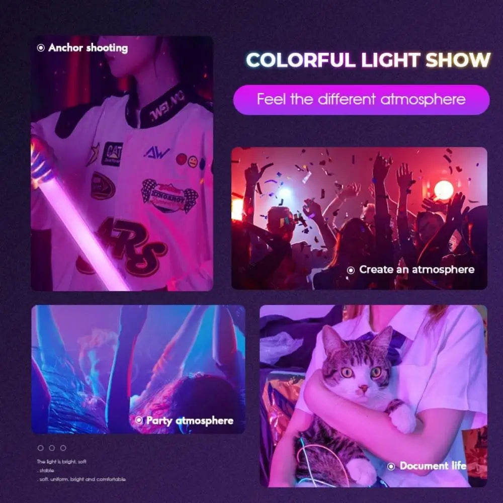 Portable Super Bright LED Tube USB Rechargable Outdoor Camping Night Light Photography Fill Light with 3 Color Adjustable